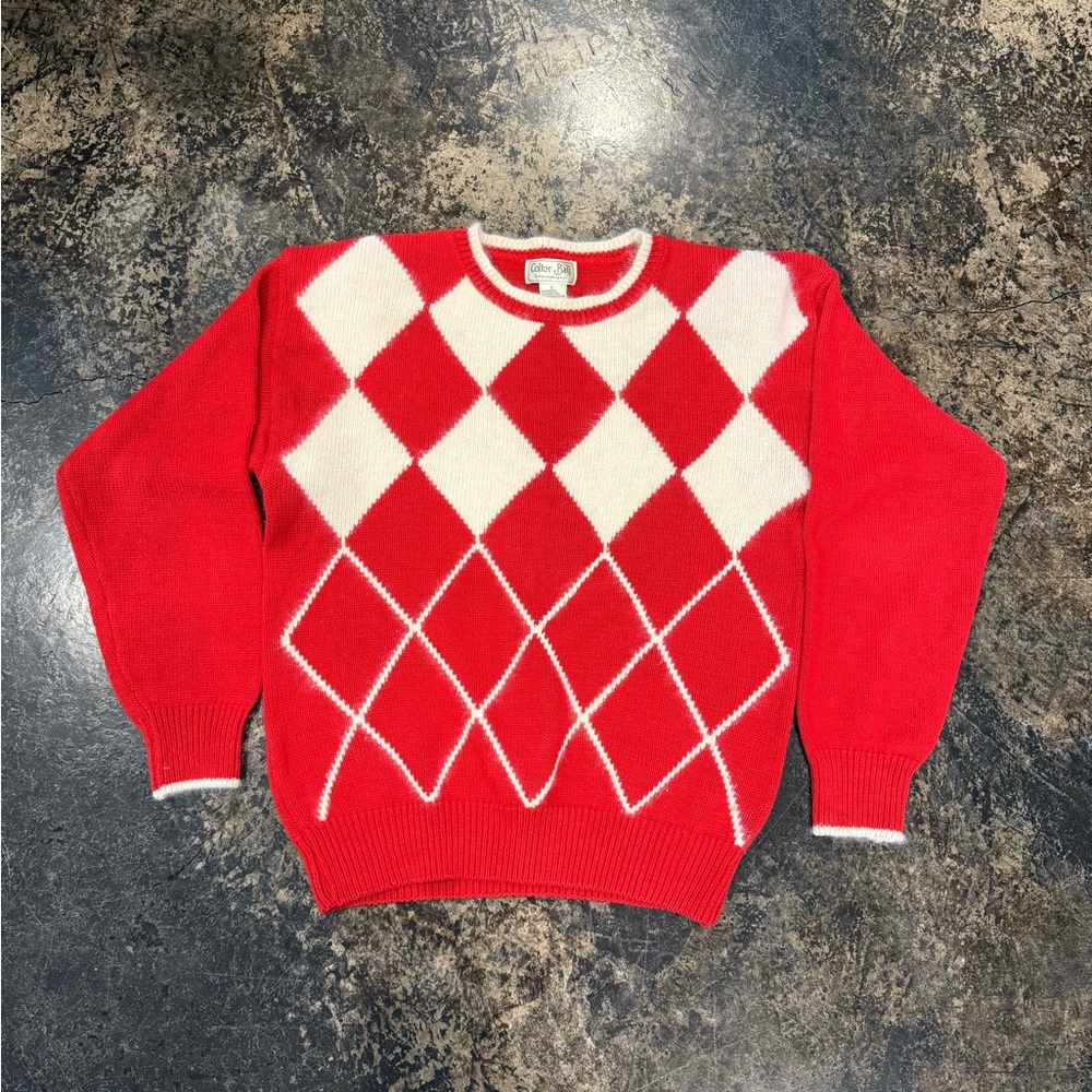 Vintage Colter Bay year 1989 Red and White Argyle Sweater